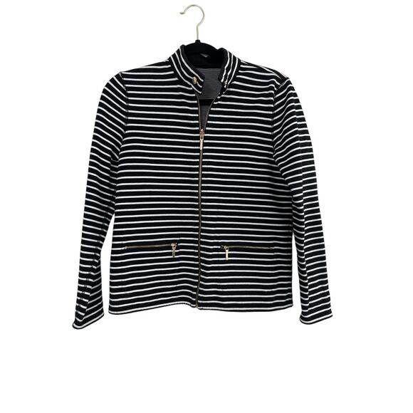 Lauren Ralph Lauren Moto Jacket Women’s Small  Striped Jersey Black and White - Picture 1 of 6